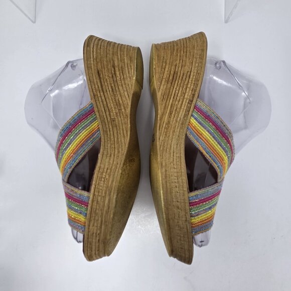 ITALIAN SHOEMAKERS Womens 10 Made In Italy Rainbow Wedge Sandals Slip On Stretch - Picture 6 of 11
